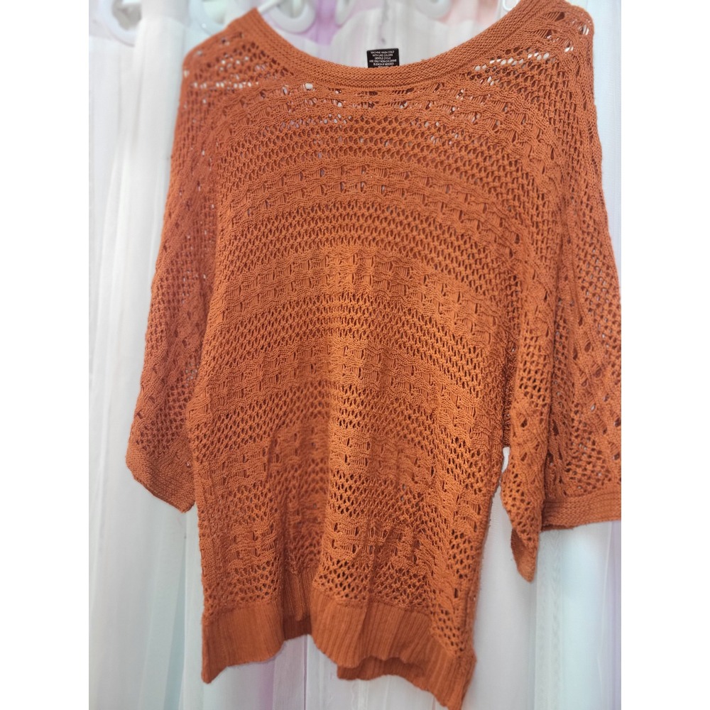 United‎ States Sweaters Burnt Orange Open Knit Crochet Batwing Sweater Large 903